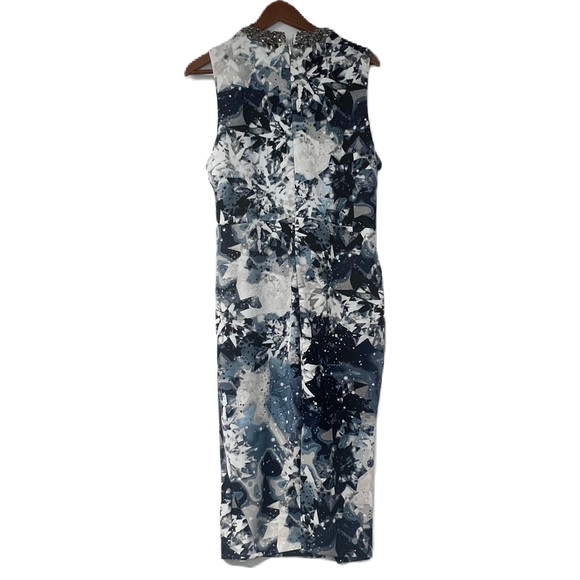 Jennifer Lopez Woman's sz 16 plus body con blue crystal trim collar slit dress - Picture 5 of 8